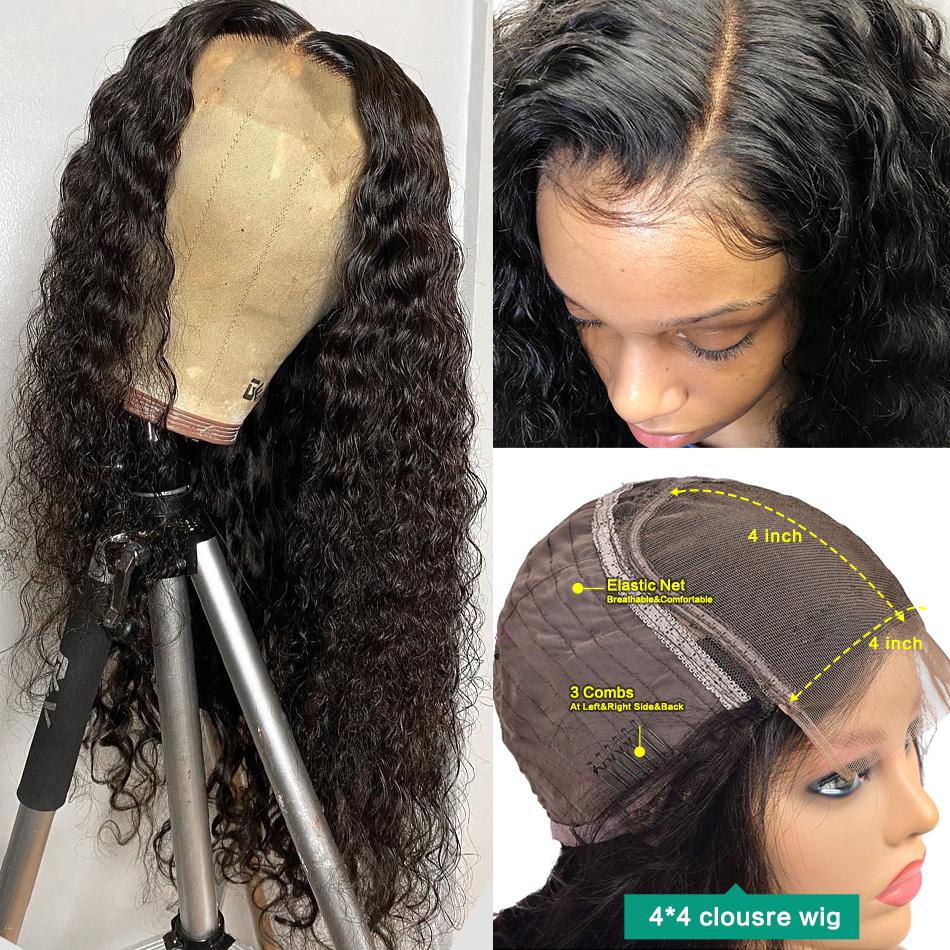 4x4 Lace Front Human Hair Clousre Wigs Deep Wave