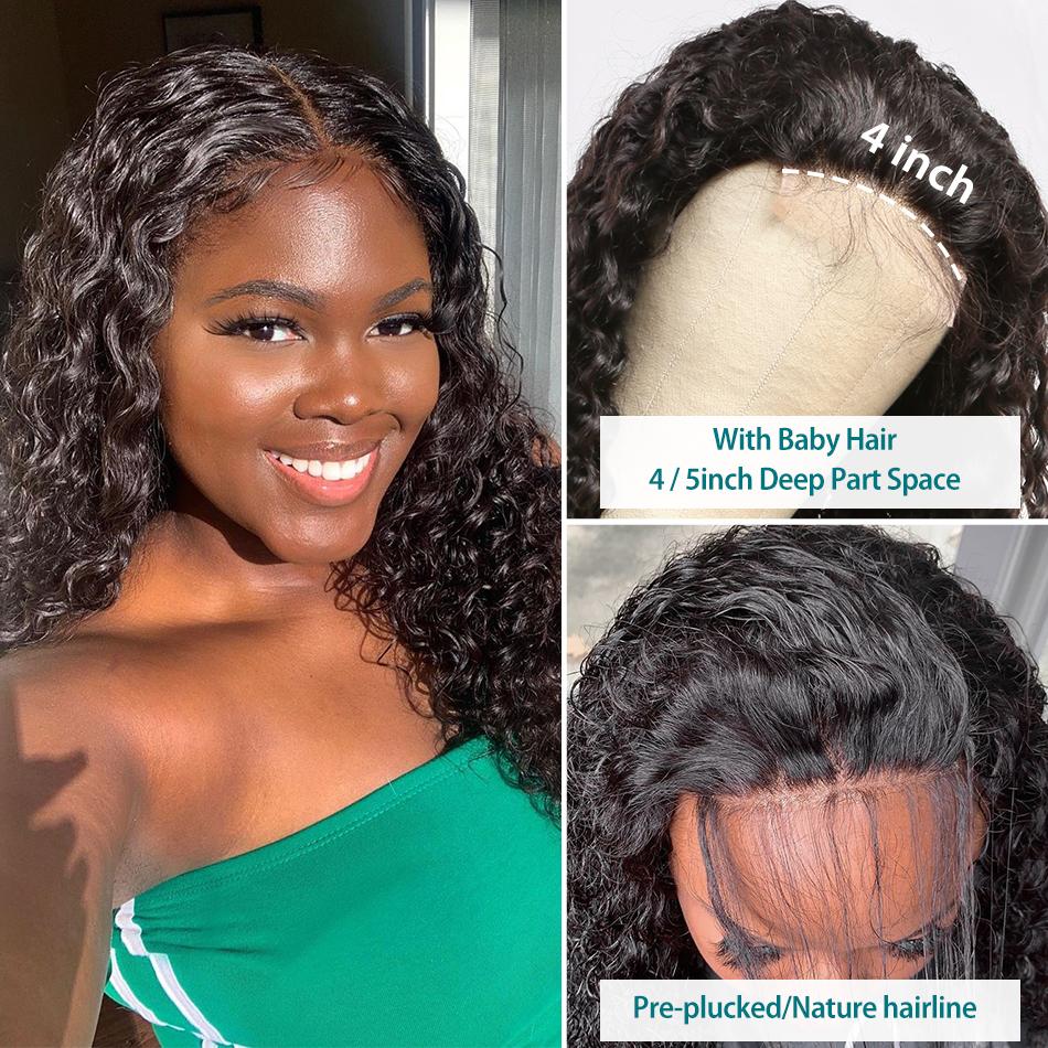 4x4 Lace Front Human Hair Clousre Wigs Deep Wave