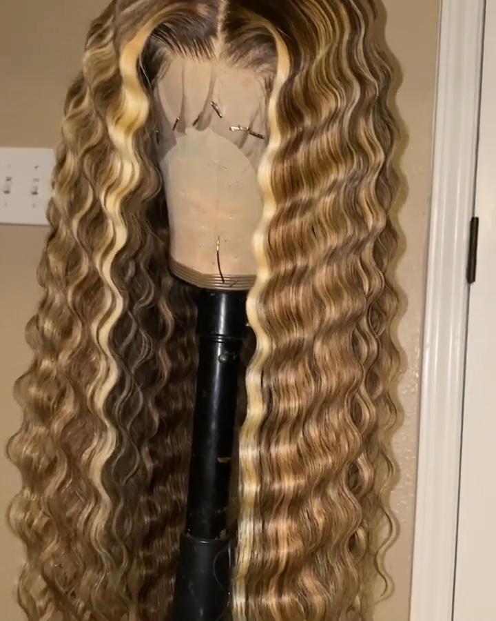 T Part Lace Straight Blonde Hair Highlight Wig Lace Frontal Wig