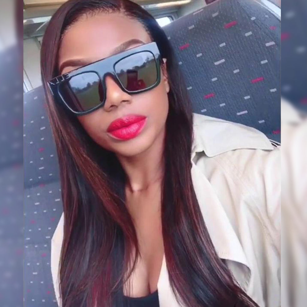 4x4 #1B/99J Highlight Straight Human Hair Lace Front Wig