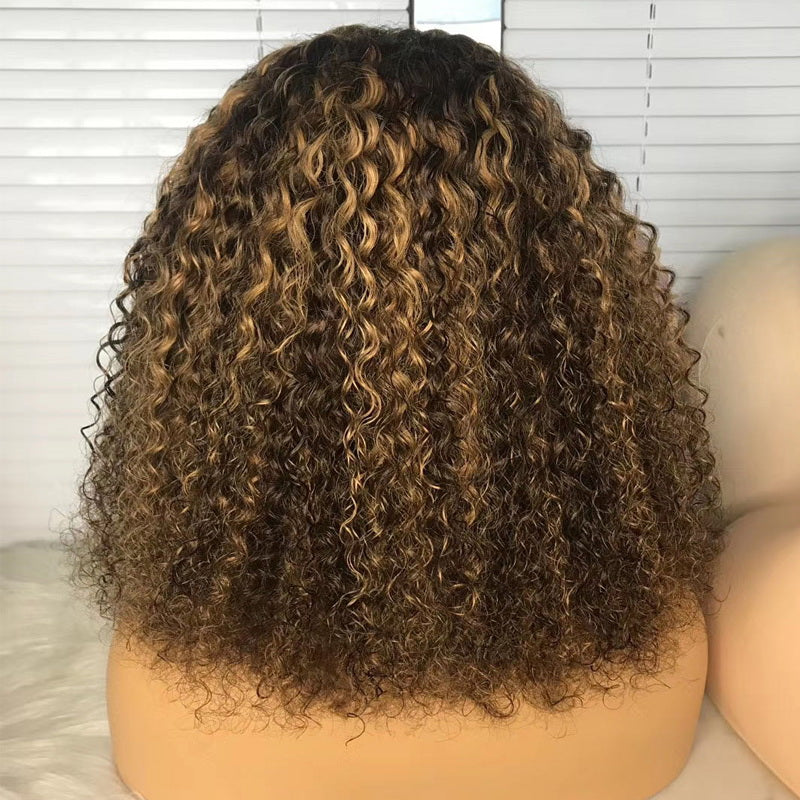 T Part Deep Curly Short Bob Wig Highlight Human Vigin Hair