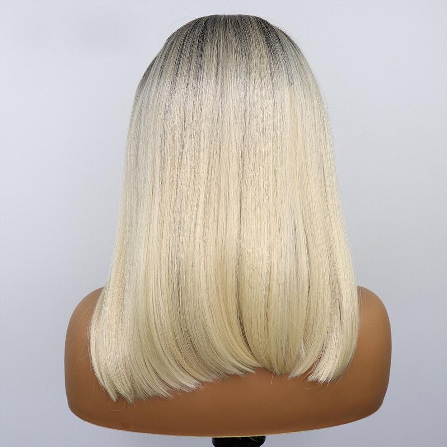 #T1B/613 Straight Blonde Bob Wig Ombre Human Hair Silky Blunt Cut