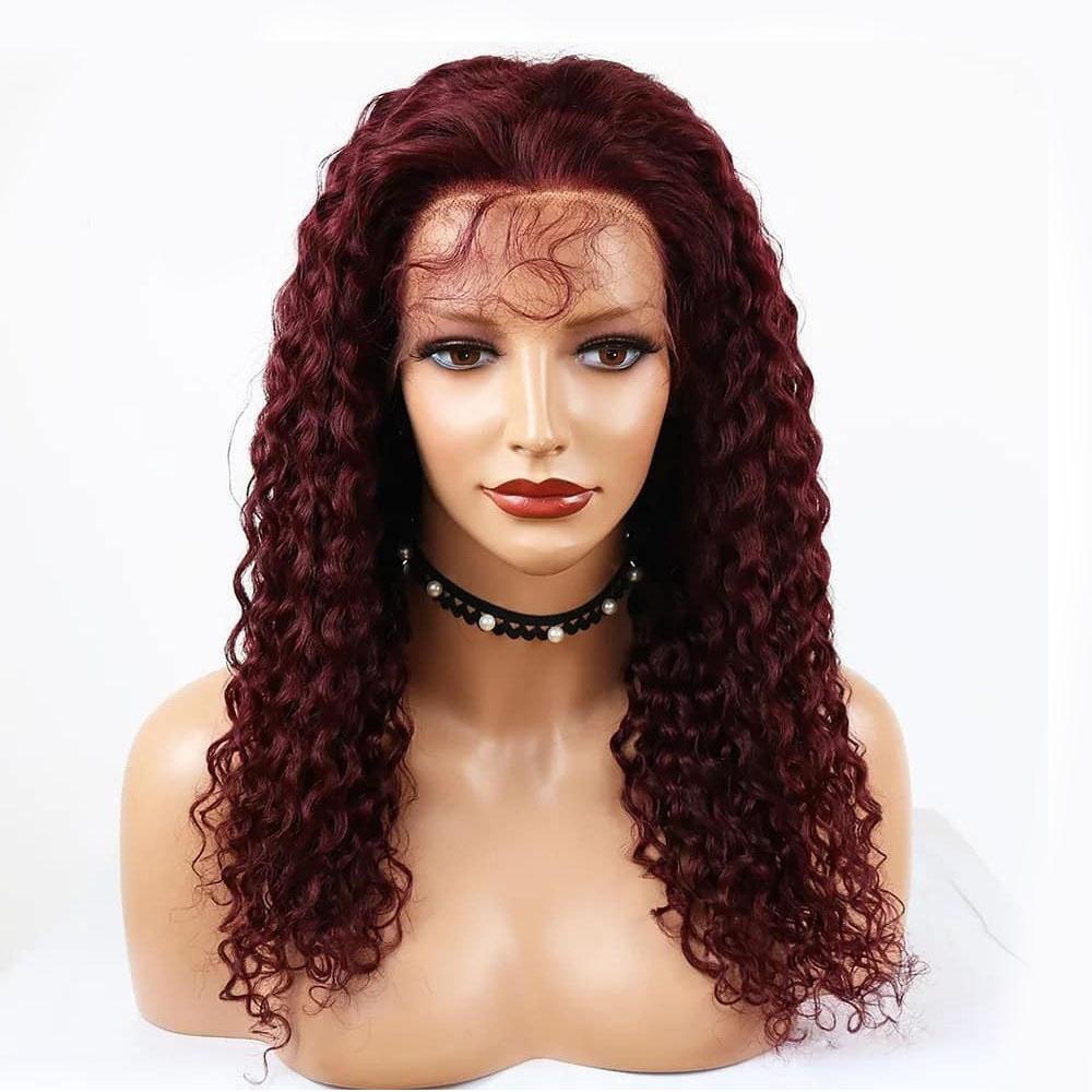 99J Burgundy Deep Curly T-Part Lace Frontal Wig Human Hair Wig