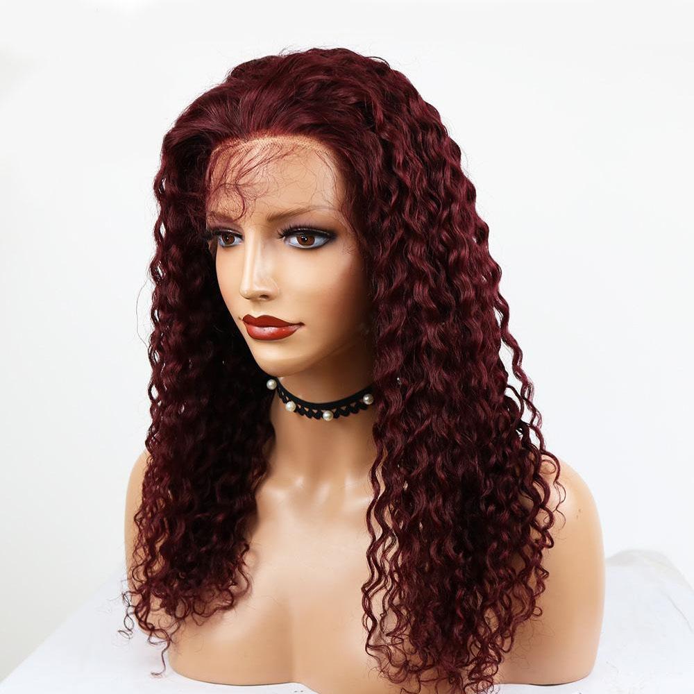 99J Burgundy Deep Curly T-Part Lace Frontal Wig Human Hair Wig