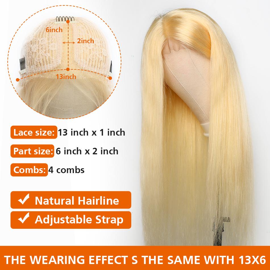 T Part Blonde Hair Lace Front Wig Virgin Human Hair #613 Lace Wig