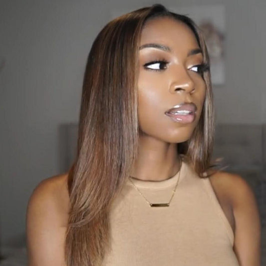 4x4 #1B/412 Highlight Straight Human Hair Lace Front Wig