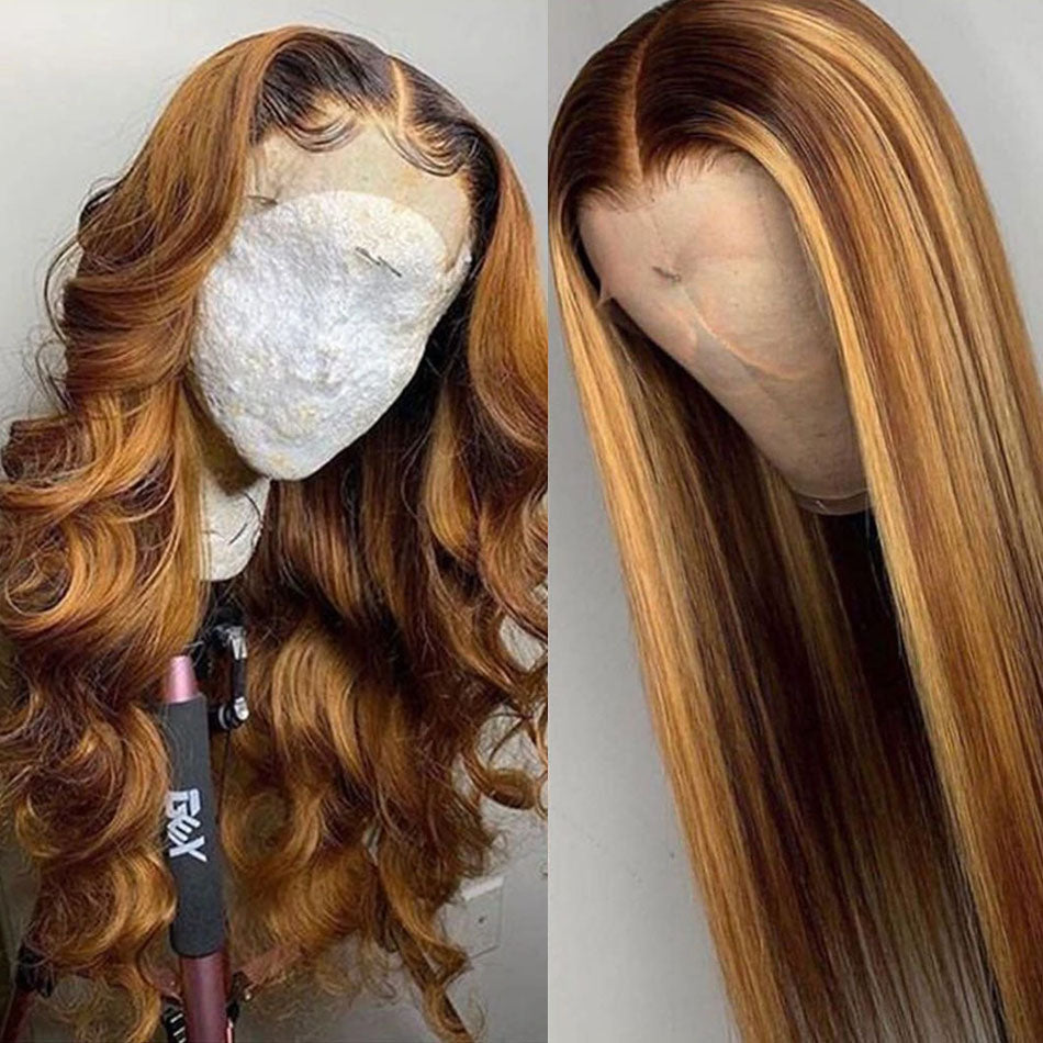#4/27 13x4 Lace Front Human Hair Wigs Pre Plucked Brazilian Straight Remy Frontal Wig