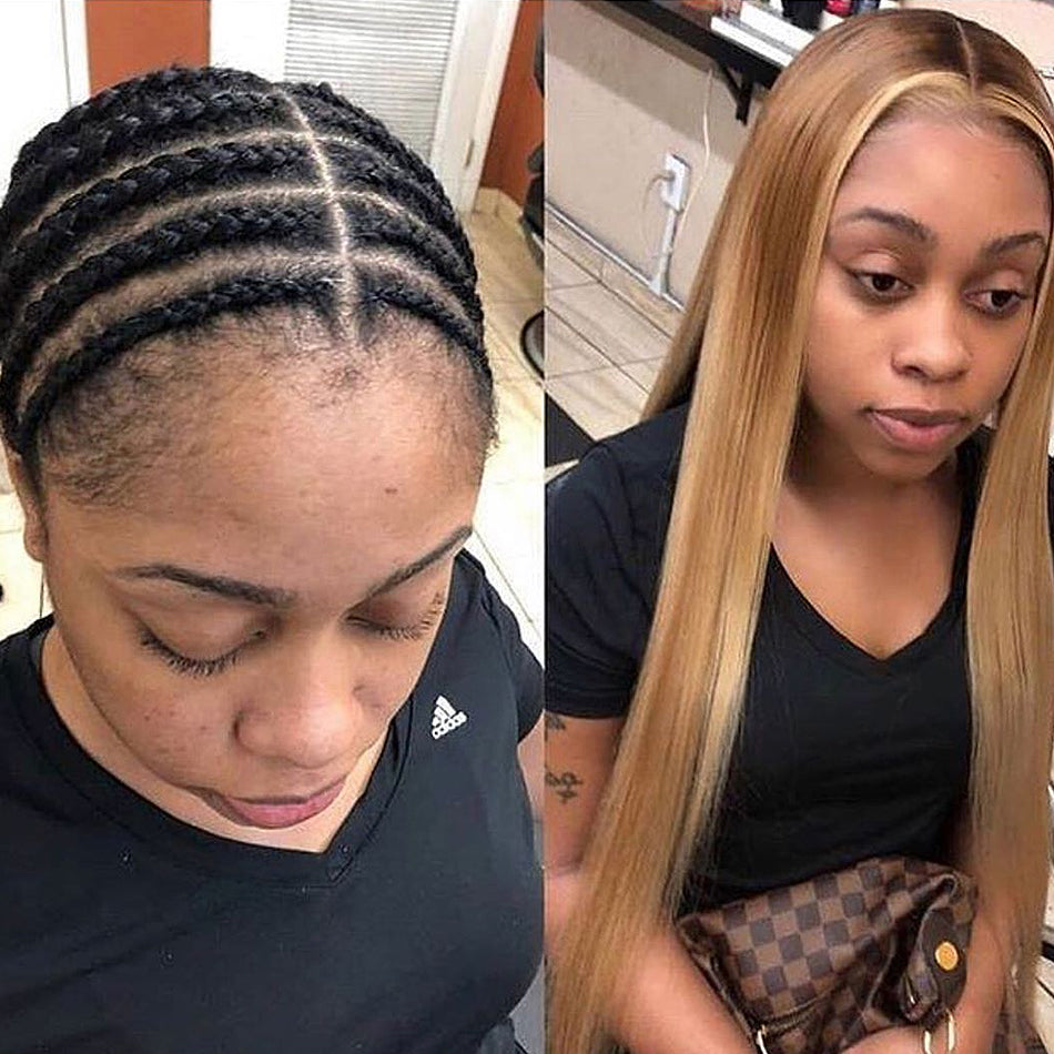 #4/27 13x4 Lace Front Human Hair Wigs Pre Plucked Brazilian Straight Remy Frontal Wig