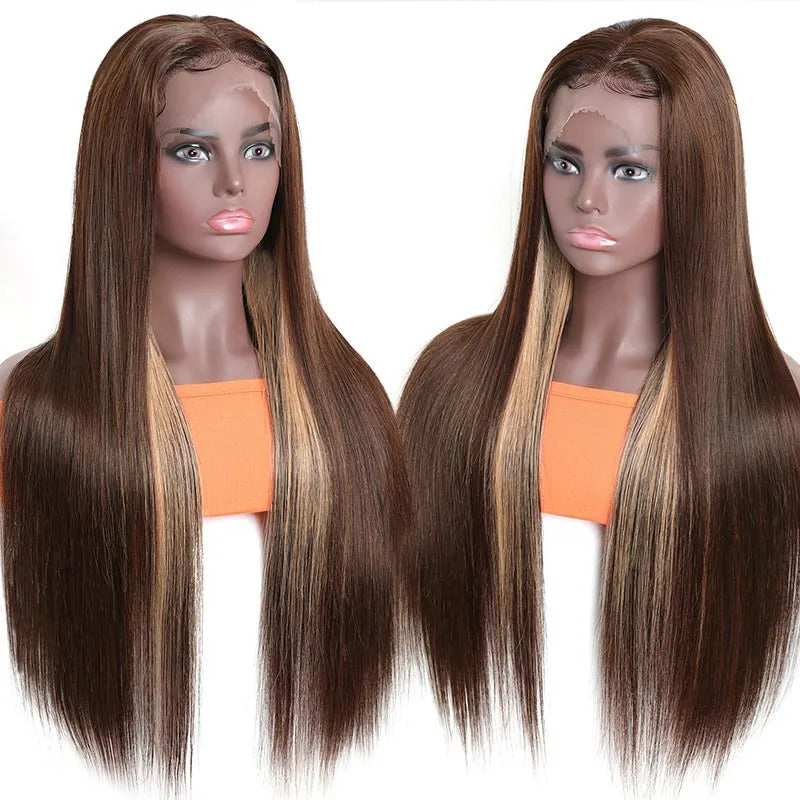 4x4 #4/30 Mix Color Straight Human Hair Lace Front Wig