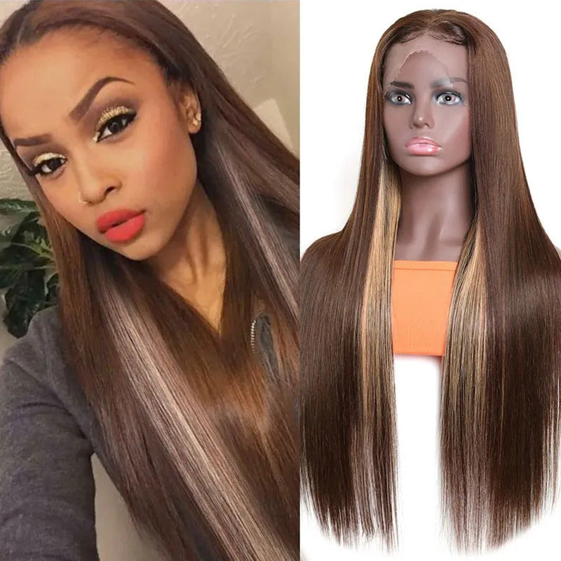 4x4 #4/30 Mix Color Straight Human Hair Lace Front Wig