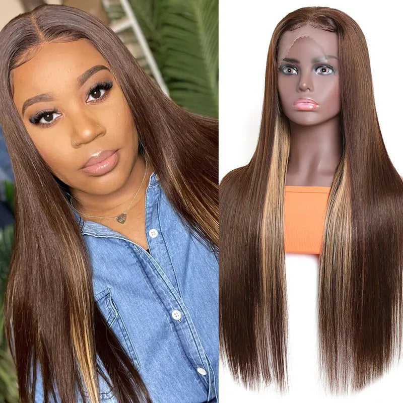 4x4 #4/30 Mix Color Straight Human Hair Lace Front Wig