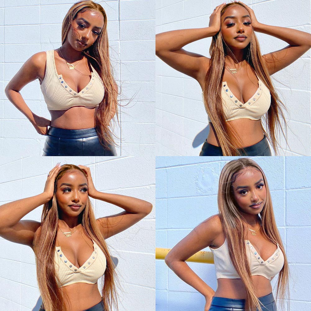#4/27 13x4 Lace Front Human Hair Wigs Pre Plucked Brazilian Straight Remy Frontal Wig