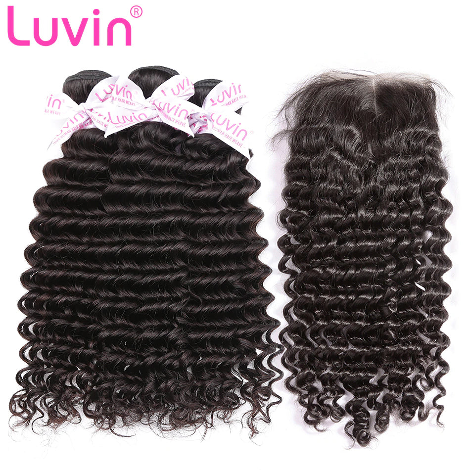 7A 3 Bundles Hair Weave Brazilian Hair With Lace Closure Deep curly