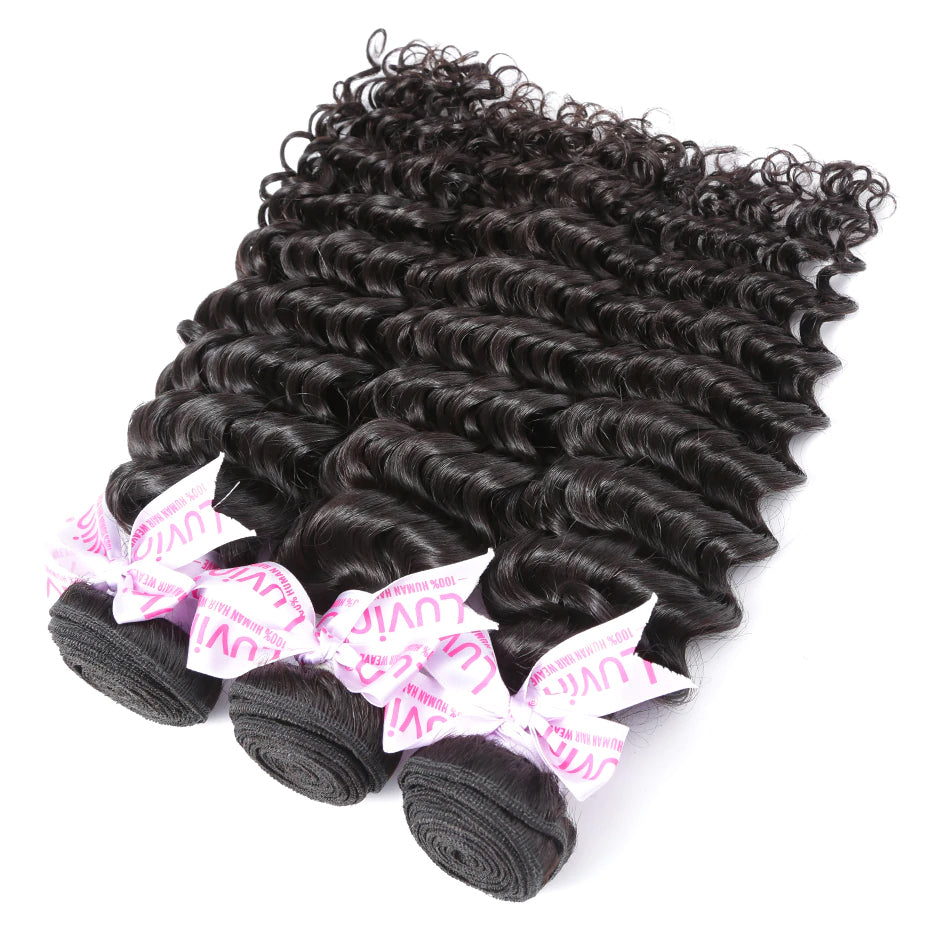7A 3 Bundles Hair Weave Brazilian Hair With Lace Closure Deep curly
