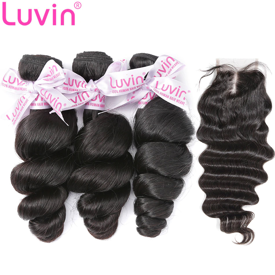 7A 3 Bundles Hair Weave Brazilian Hair With Lace Closure Loose wave