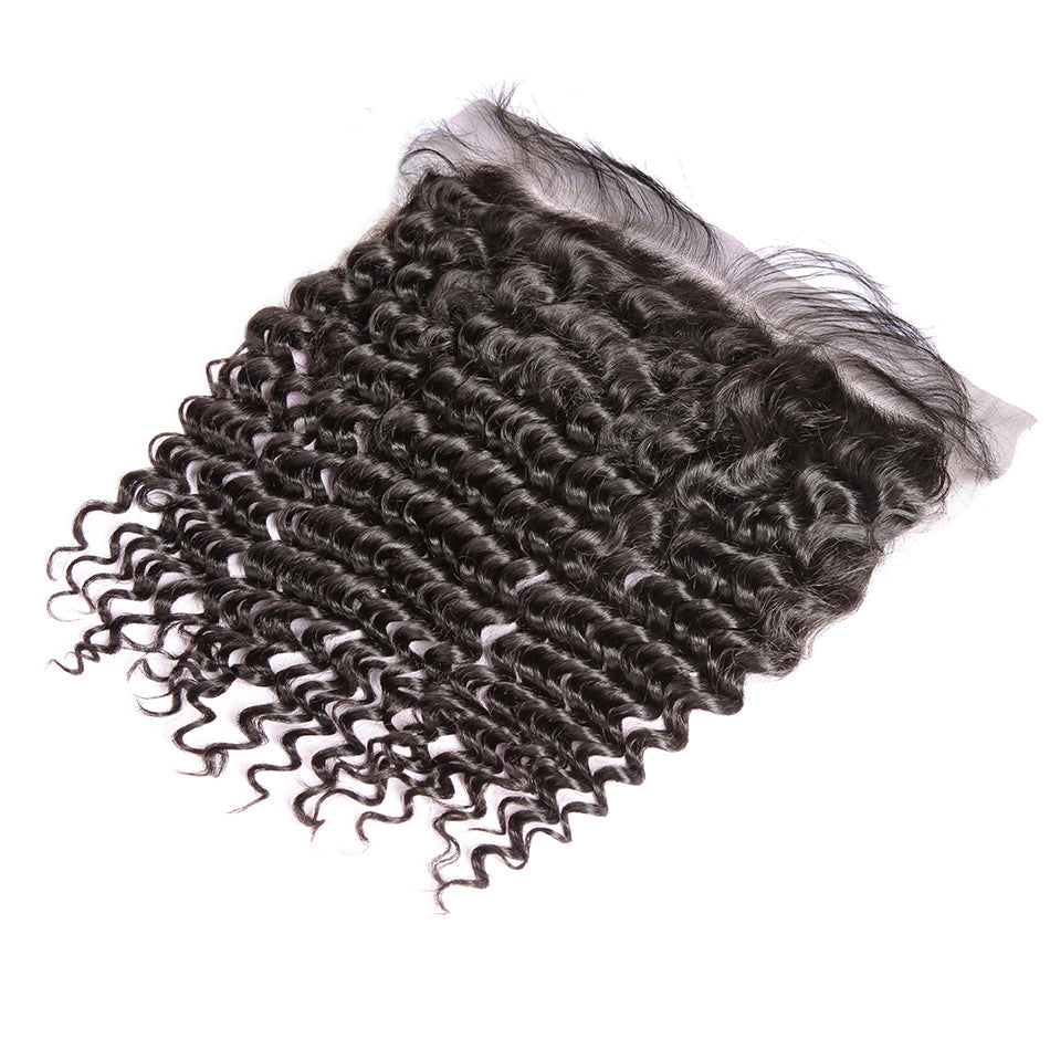 7A 3 Bundles Hair Weave Brazilian Hair With Lace Frontal Deep curly
