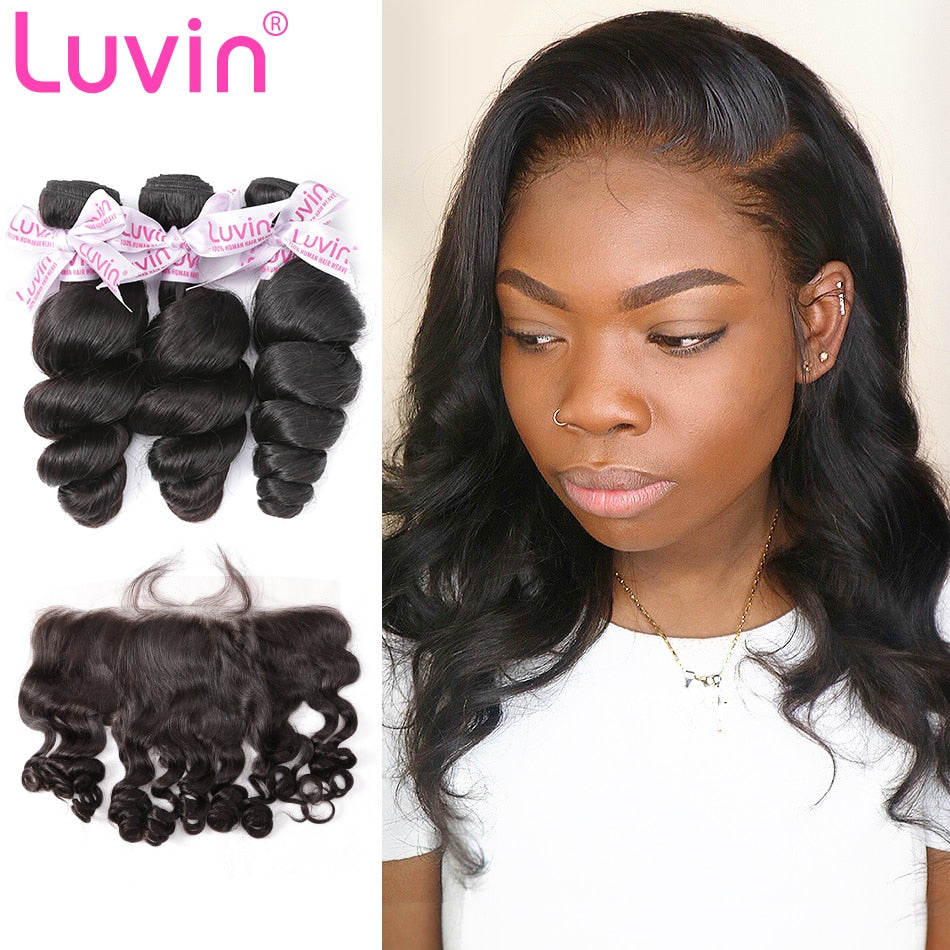 7A 3 Bundles Hair Weave Brazilian Hair With Lace Frontal Loose wave
