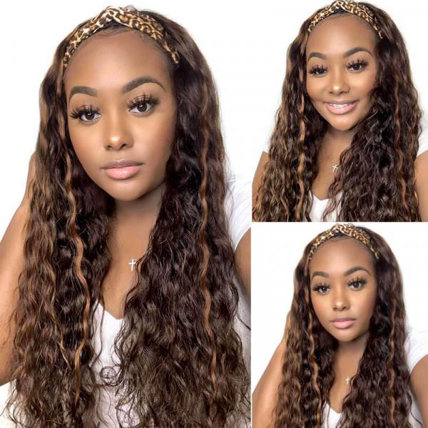 #4/27 Ombre Color Deep Curly Highlight Headband Wig Virgin Human Hair