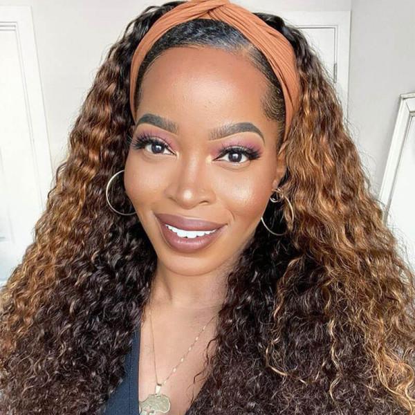 #4/27 Ombre Color Deep Curly Highlight Headband Wig Virgin Human Hair