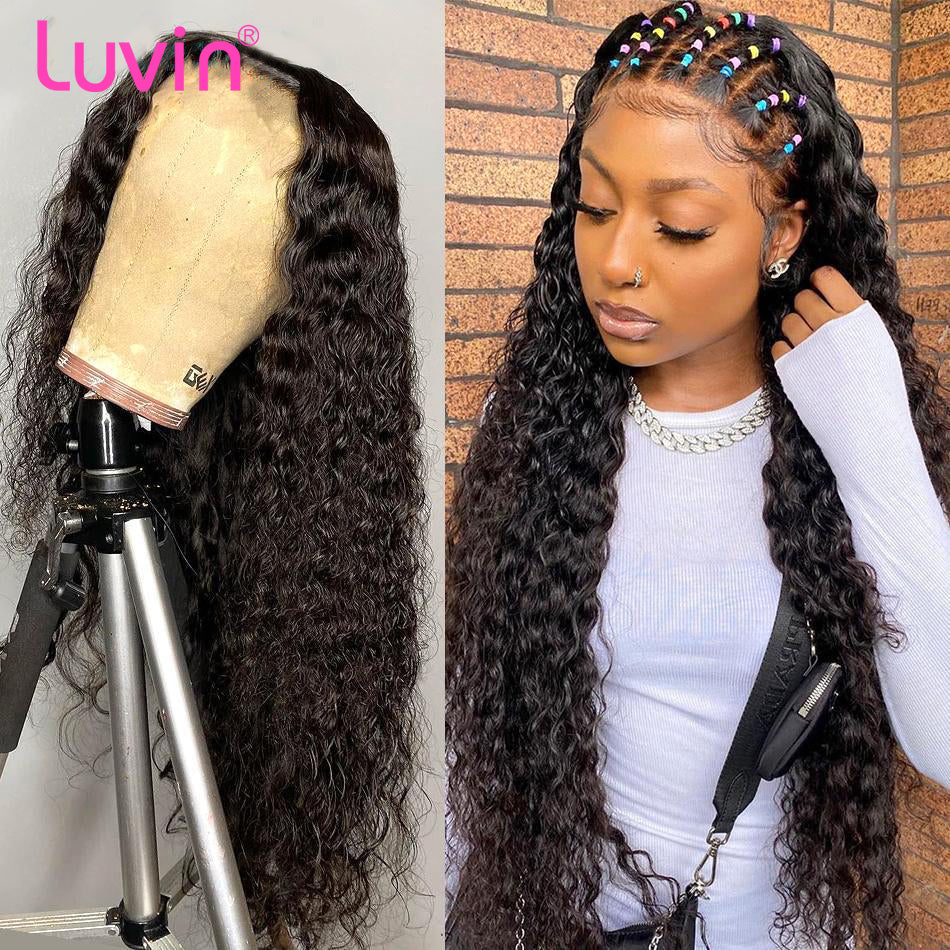 4x4 Lace Front Human Hair Clousre Wigs Deep Wave