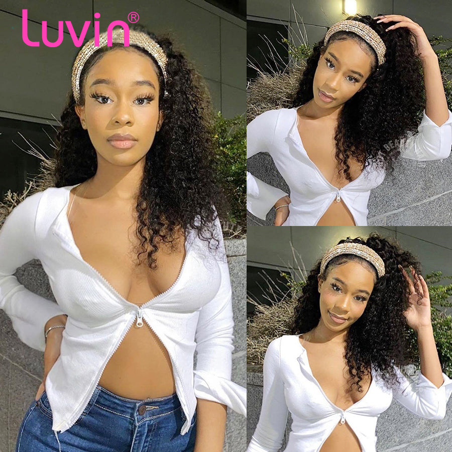 Deep Wave Headband Wig Virgin Human Hair(Get Free Headband)