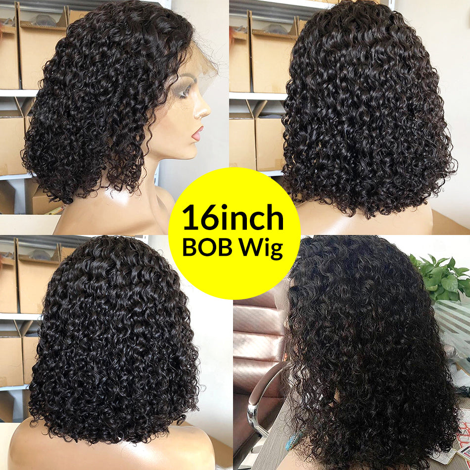 Undetectable transparent bob wig human hair 13x6 lace wig deep curly HD lace wig