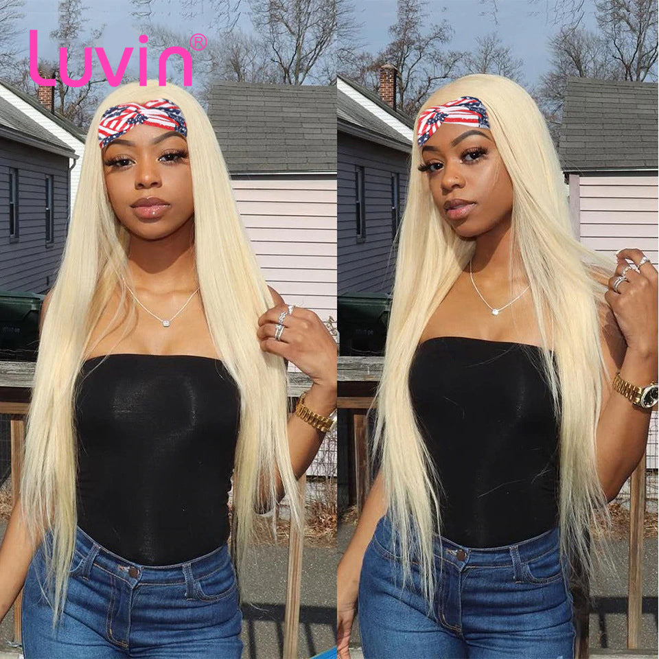 613 Blonde Headband Wig Straight Virgin Human Hair(Get Free Headband)