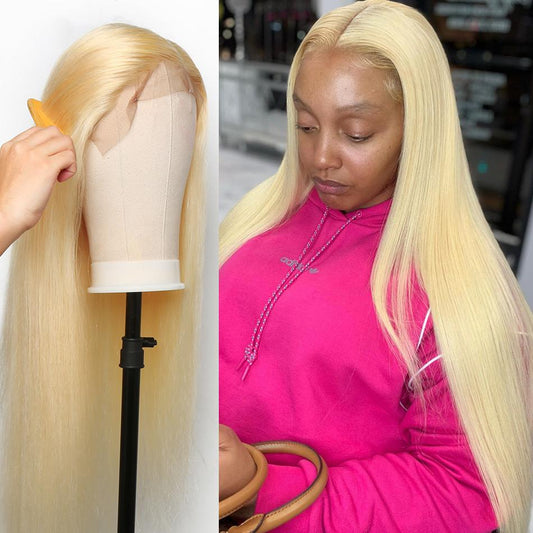 T Part Blonde Hair Lace Front Wig Virgin Human Hair #613 Lace Wig