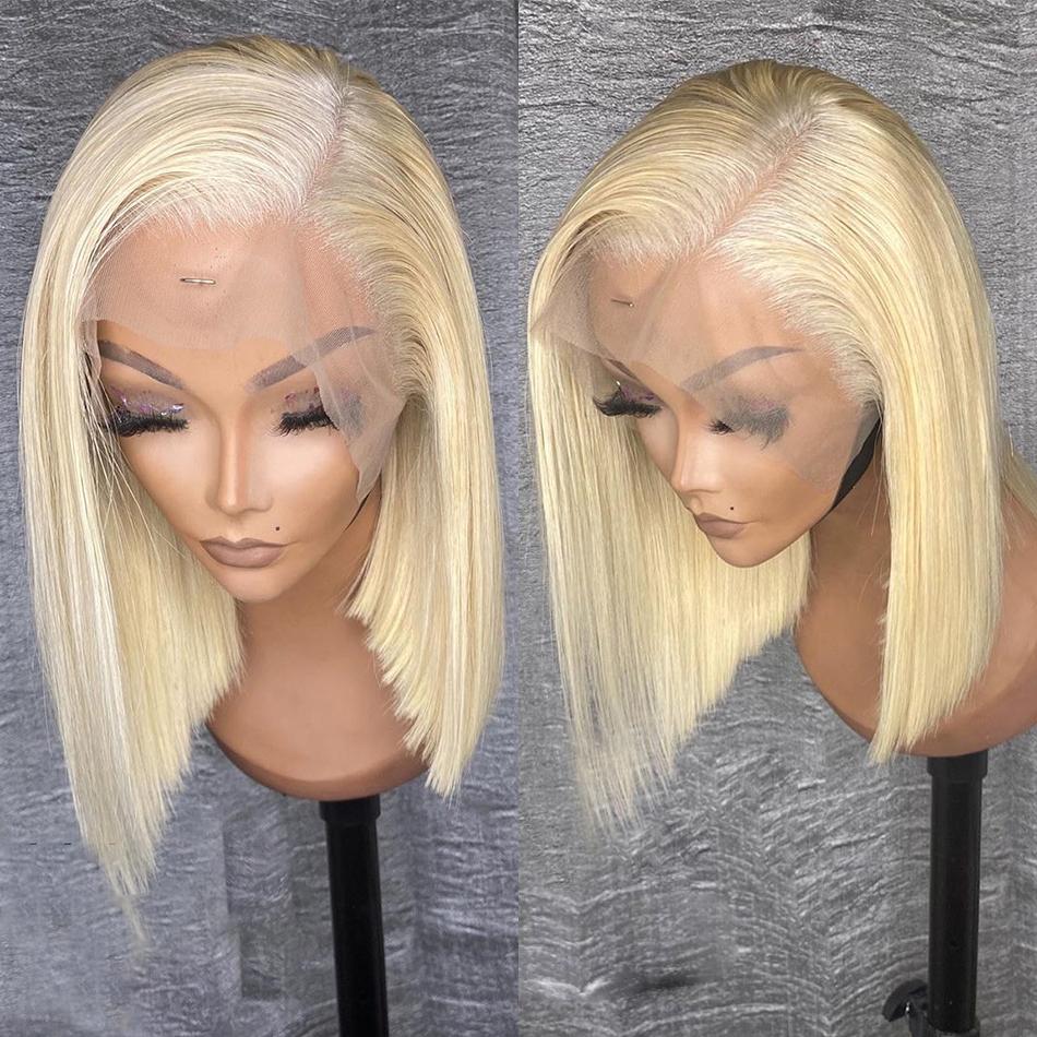 4x4 #613 Blonde Straight Bob Wig Human Hair Lace Front Wig Silky Blunt Cut