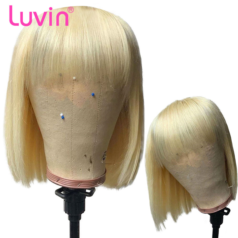 613 Blonde Bob Bang Wigs Virgin Human Hair