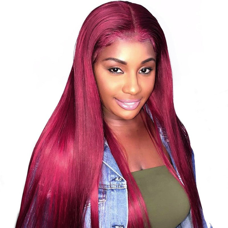 99J Lace Front Human Hair Wigs For Black Women Long Straight Brazilian Remy Lace Frontal Wig