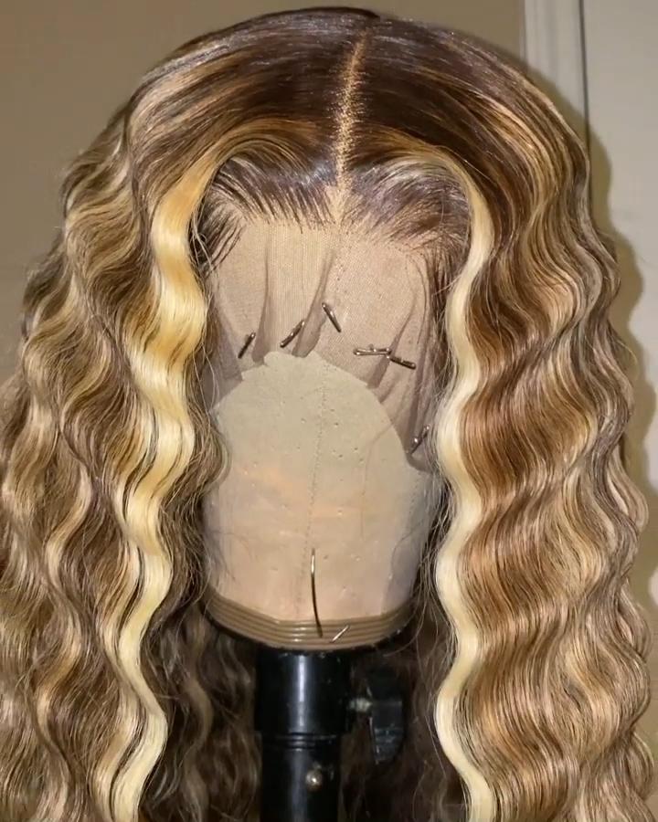 T Part Lace Straight Blonde Hair Highlight Wig Lace Frontal Wig