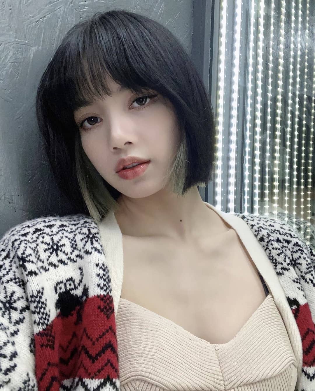 Highlight Mix Color Bob Bang Wig Ombre Human Hair Silky Blunt Cut