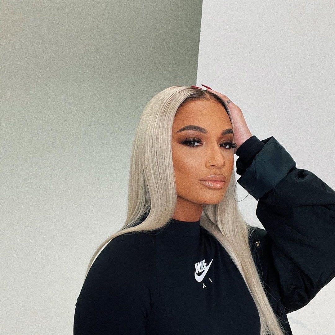 T Part Grey Virgin Hair Straight Lace Frontal Wig