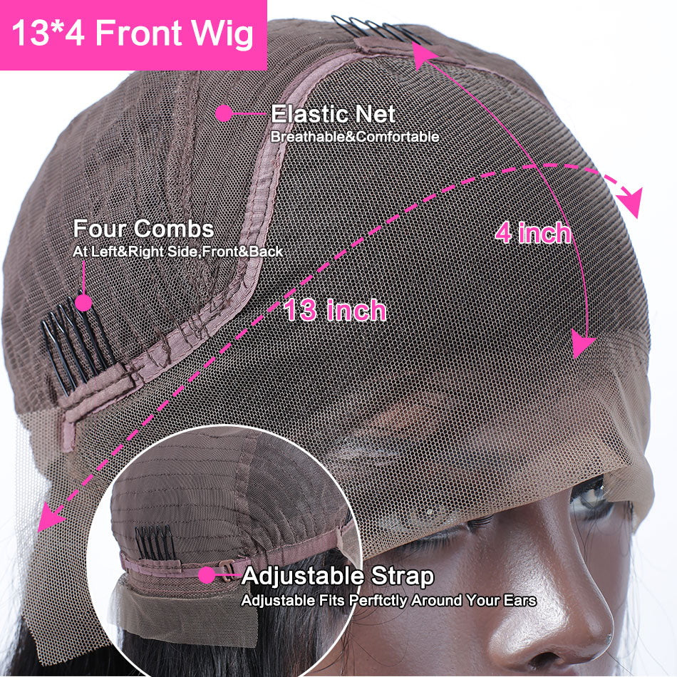 #4/27 13x4 Lace Front Human Hair Wigs Pre Plucked Brazilian Straight Remy Frontal Wig