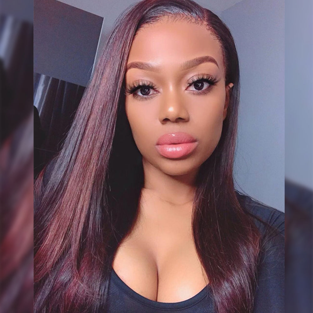 4x4 #1B/99J Highlight Straight Human Hair Lace Front Wig