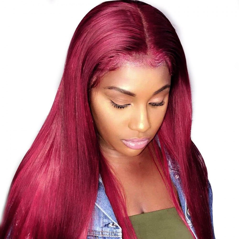 99J Lace Front Human Hair Wigs For Black Women Long Straight Brazilian Remy Lace Frontal Wig