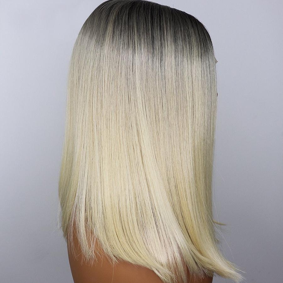 #T1B/613 Straight Blonde Bob Wig Ombre Human Hair Silky Blunt Cut