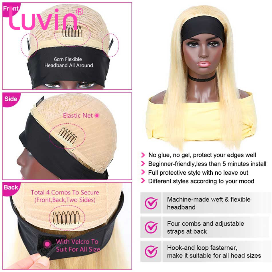 613 Blonde Headband Wig Straight Virgin Human Hair(Get Free Headband)