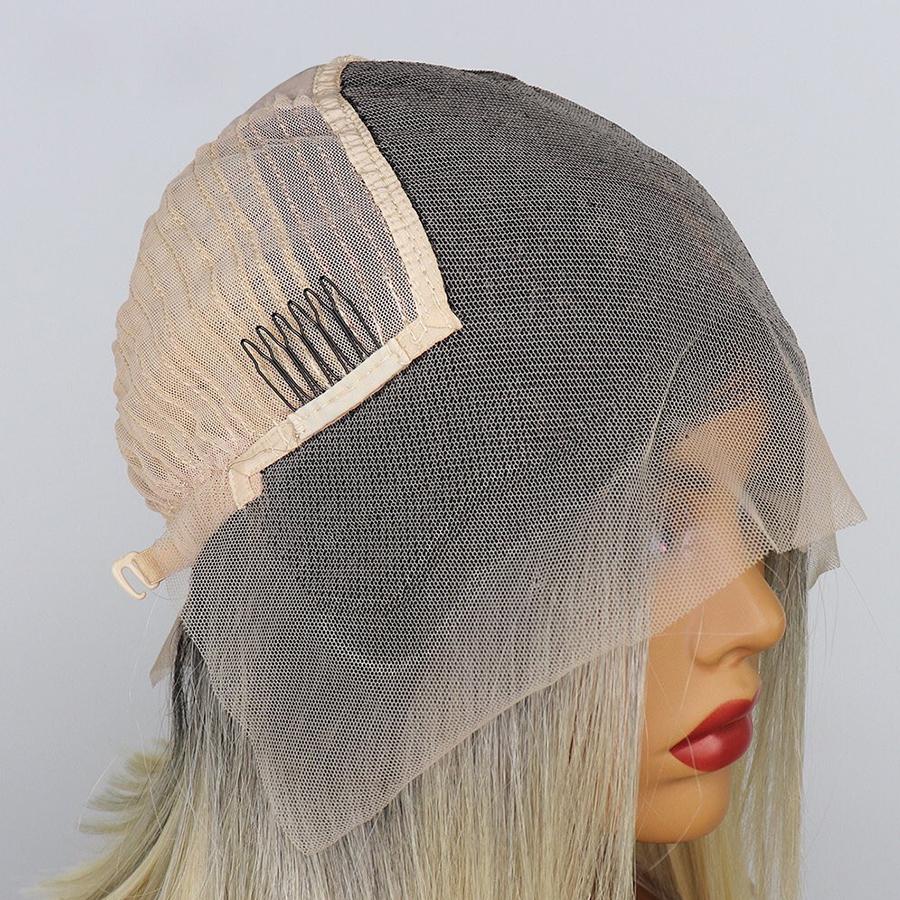 #T1B/613 Straight Blonde Bob Wig Ombre Human Hair Silky Blunt Cut