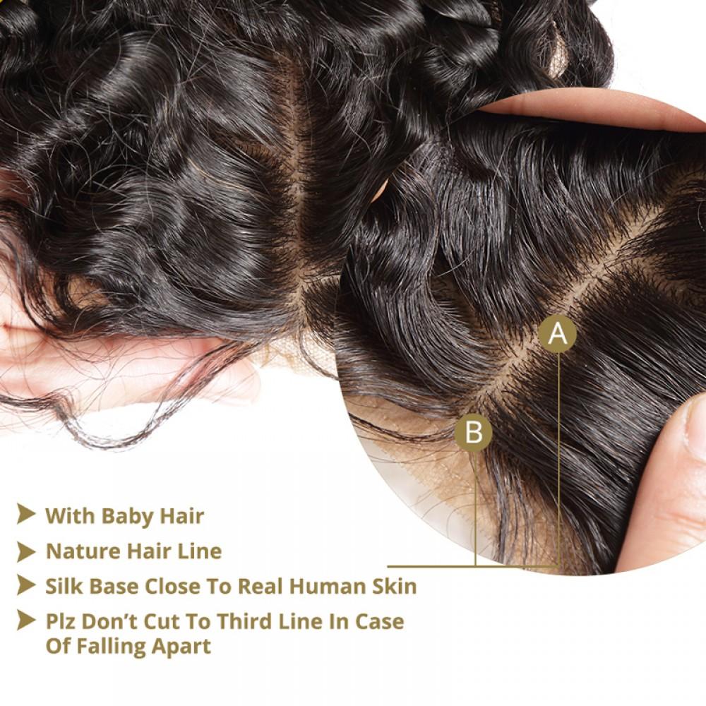 4X4 Silk Base Closure Brazilian Hair Deep wave