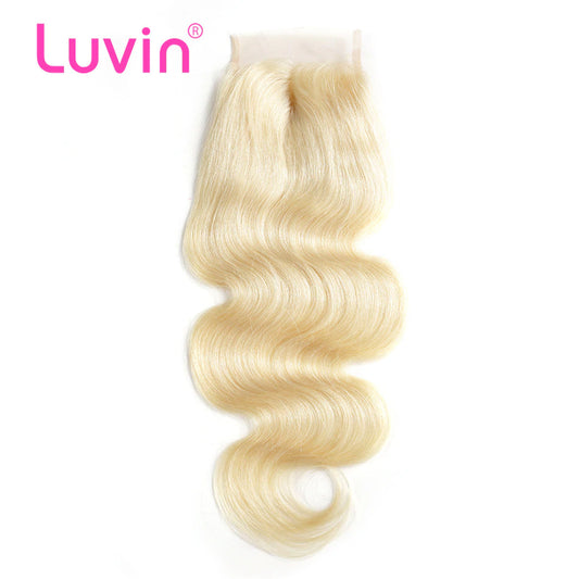 4X4 Human blonde hair lace closure #613 body wave