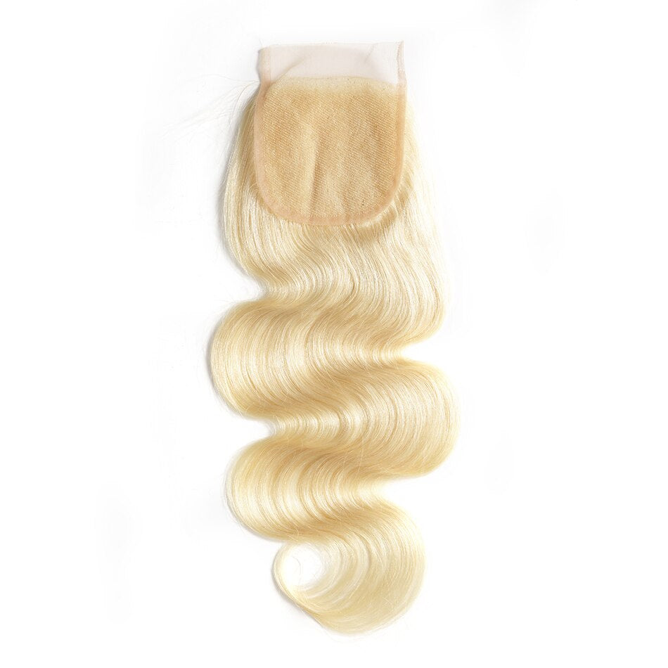 4X4 Human blonde hair lace closure #613 body wave