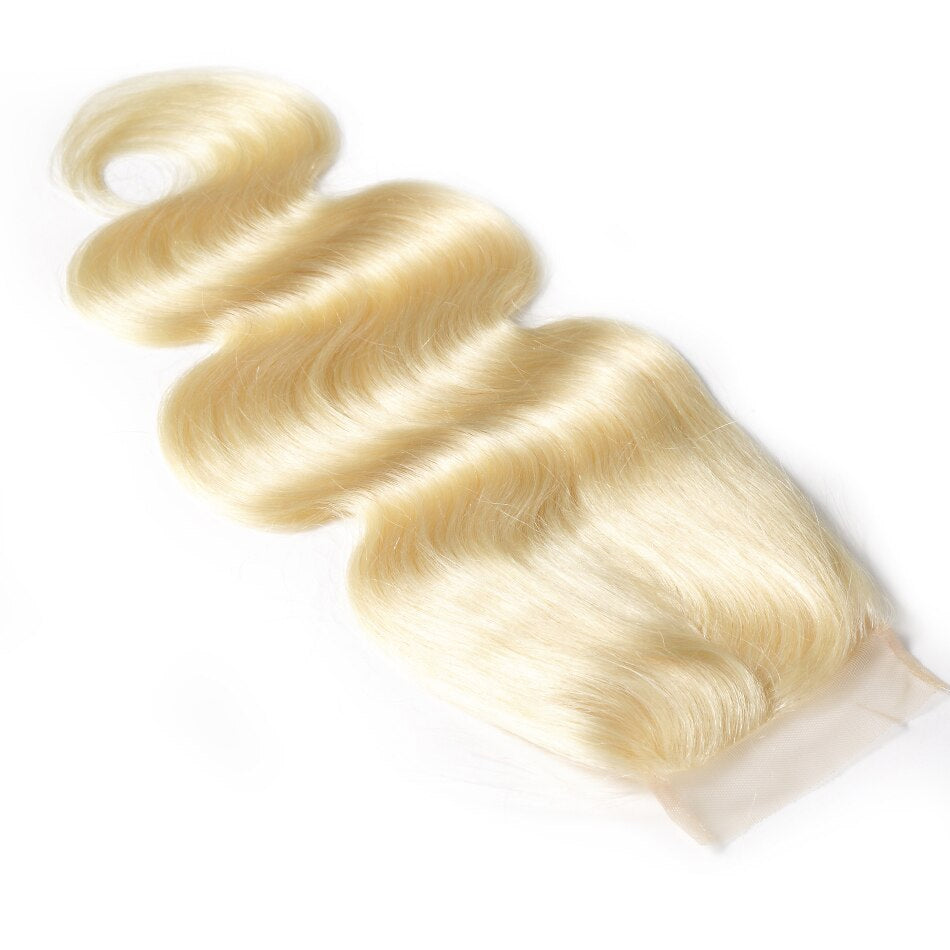 4X4 Human blonde hair lace closure #613 body wave