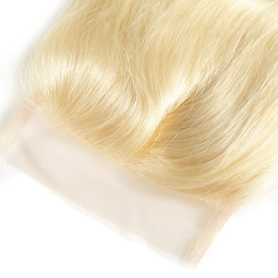 4X4 Human blonde hair lace closure #613 body wave