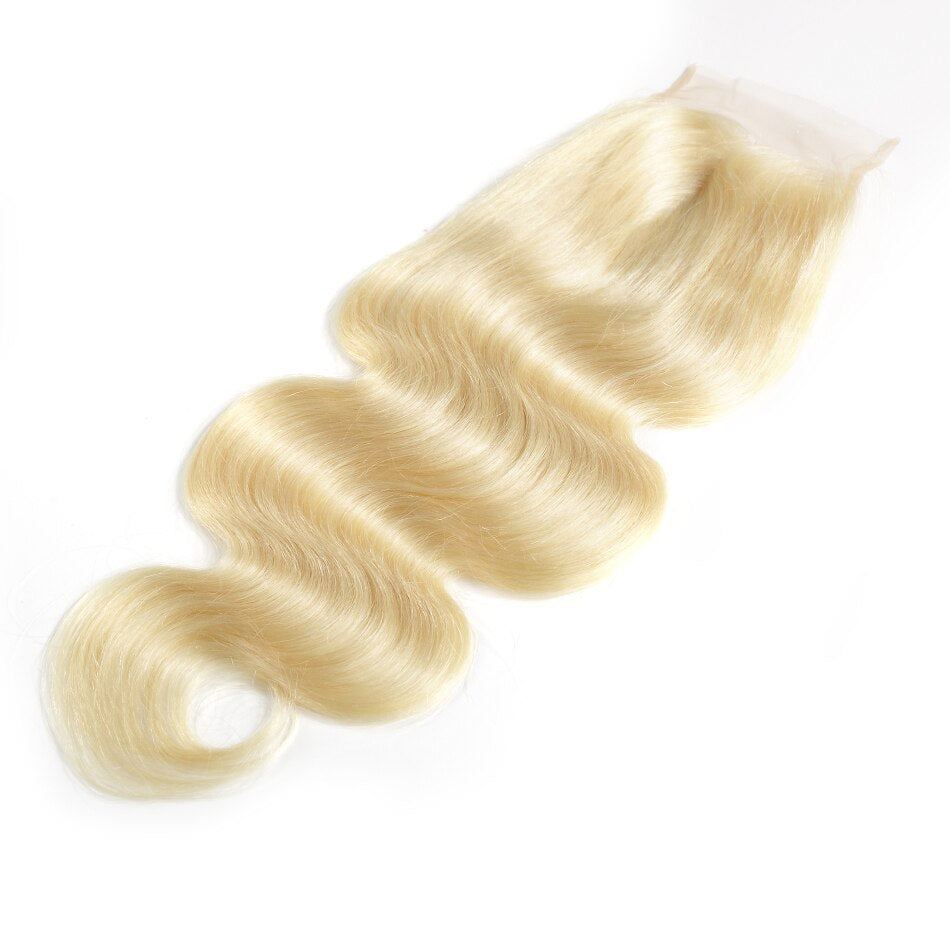 4X4 Human blonde hair lace closure #613 body wave