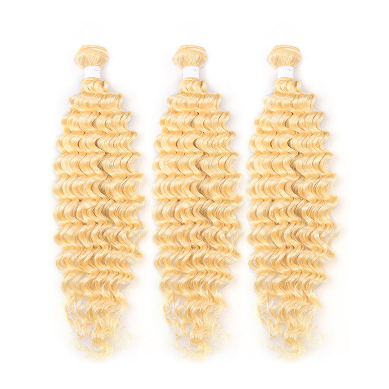 human Virgin blonde hair #613 natural deep wave 4-5 bundles