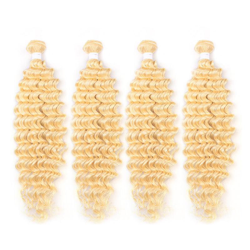 human Virgin blonde hair #613 natural deep wave 4-5 bundles