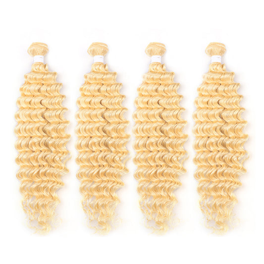 human Virgin blonde hair #613 natural deep wave 4-5 bundles