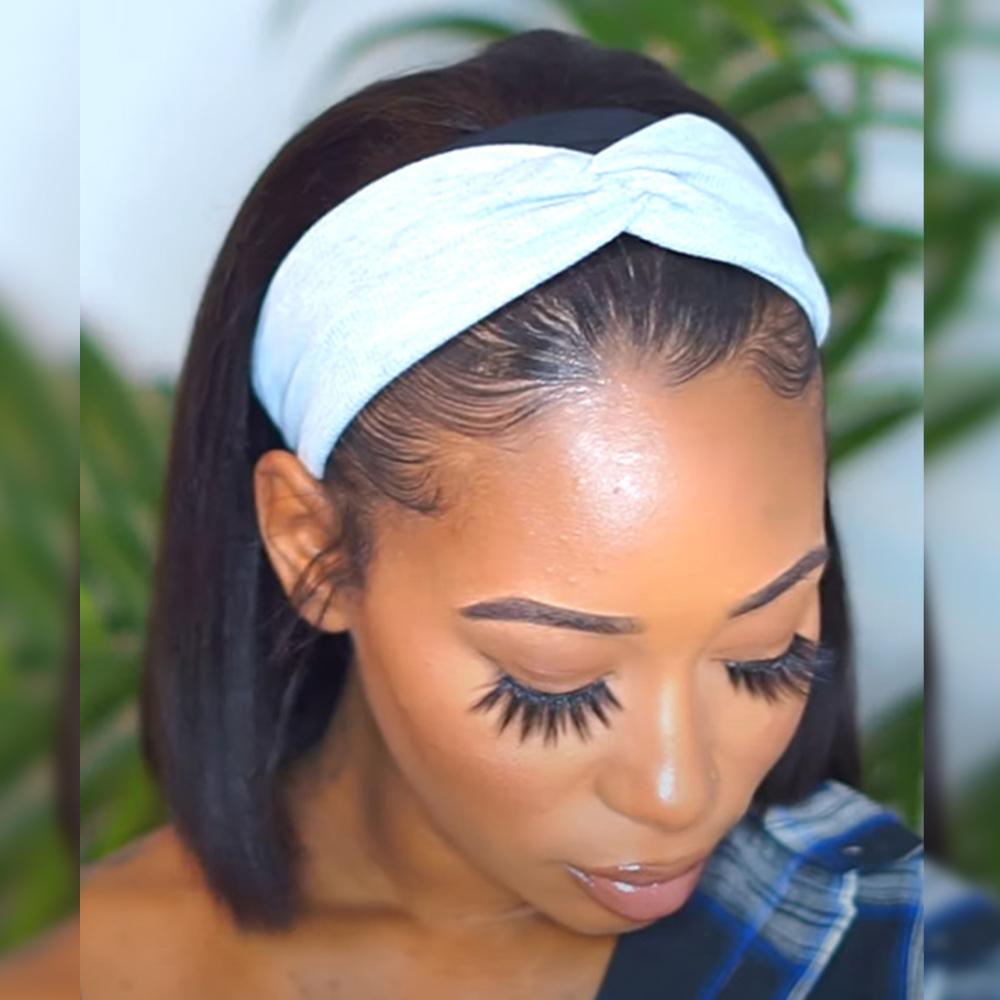 Throw On & Go | Headband Bob Wig Straight Virgin Human Hair(Get Free Headband)